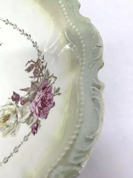 Vintage Crescent China 4246 Vegetable Bowl 10.5" Pink White Roses Green Rim
