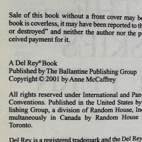 Vintage The Skies Of Pern A Novel By Anne McCaffrey PB Del Rey 2001 1st Edition