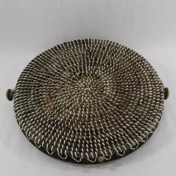 Bamboo Tent Picnic Basket Tray with Foldable Net Mesh Cover Round Server