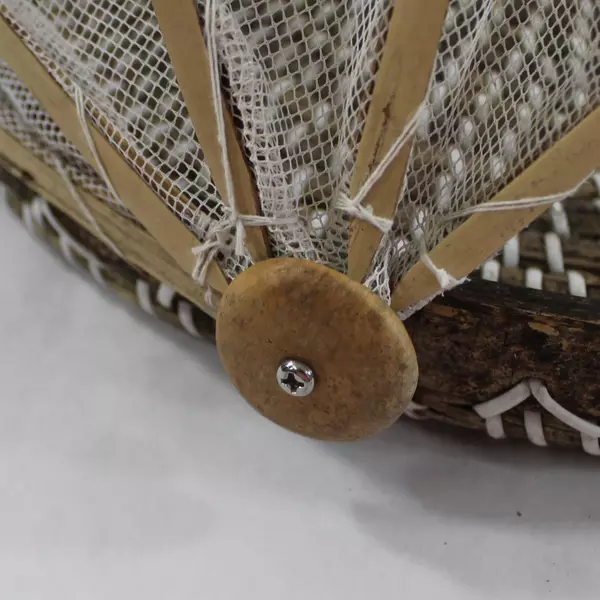 Bamboo Tent Picnic Basket Tray with Foldable Net Mesh Cover Round Server