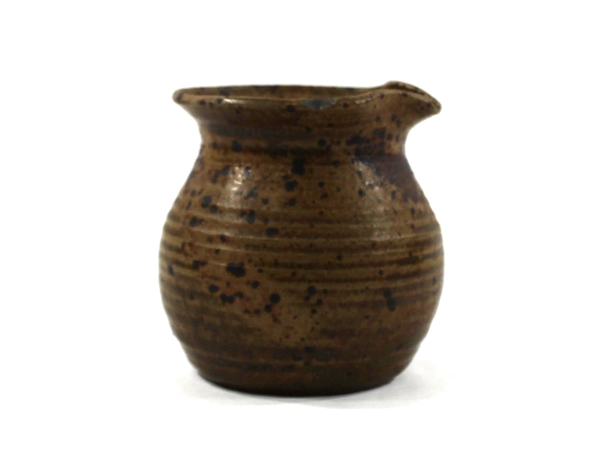 Brown Artisan Stoneware Creamer Pitcher Pottery Bowl Rustic Charm 4" Tall