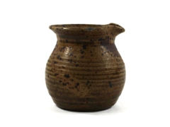Brown Artisan Stoneware Creamer Pitcher Pottery Bowl Rustic Charm 4" Tall