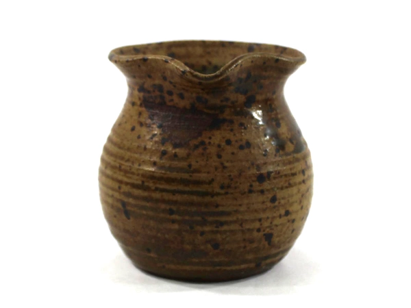 Brown Artisan Stoneware Creamer Pitcher Pottery Bowl Rustic Charm 4" Tall