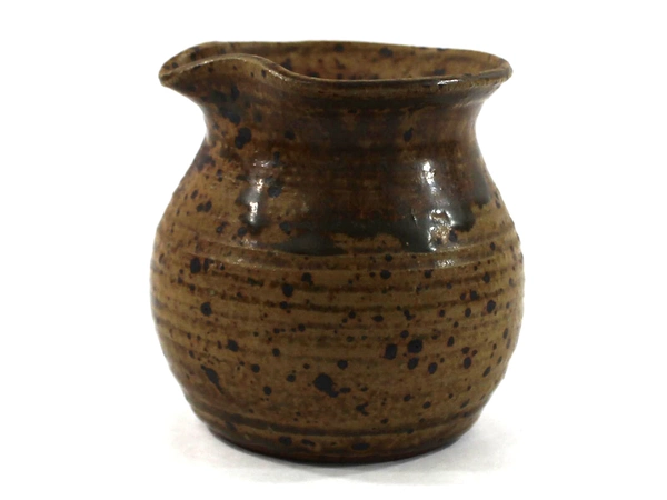 Brown Artisan Stoneware Creamer Pitcher Pottery Bowl Rustic Charm 4" Tall