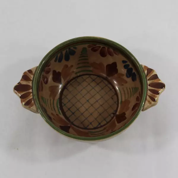 Vintage Hand Painted Japanese Ceramic Bowl Dish with Handles & Crazing 6.5"