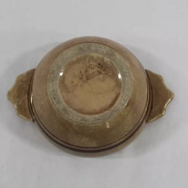 Vintage Hand Painted Japanese Ceramic Bowl Dish with Handles & Crazing 6.5"