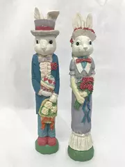 Lot of 2 ABC Dist. Easter Bunny Figurines Frances & Brian 12" Tall Resin Decor