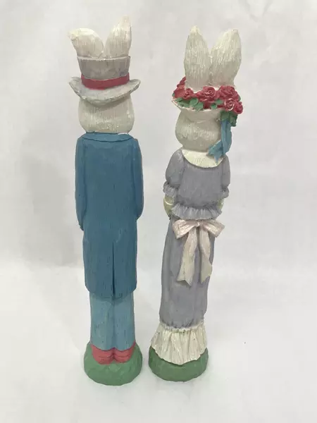 Lot of 2 ABC Dist. Easter Bunny Figurines Frances & Brian 12" Tall Resin Decor