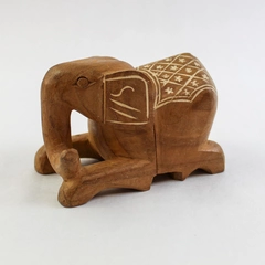 Hand Carved Wooden Elephant Figurine Sculpture 5" Home Decor Collectible