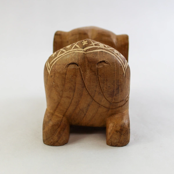 Hand Carved Wooden Elephant Figurine Sculpture 5" Home Decor Collectible