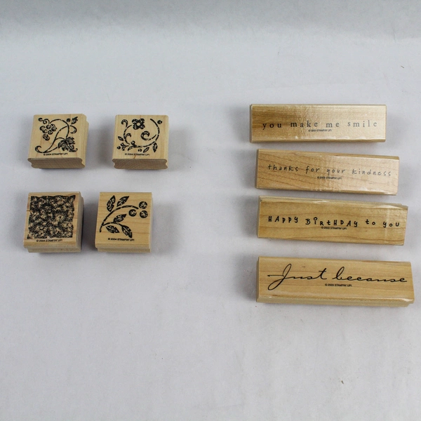 Lot of 8 Stampin Up Rubber Stamps Happy Birthday Thanks Flowers Quotes Craft