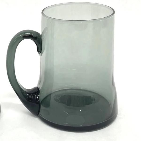 Smokey Green Glass Coffee Cup Mug with Handle Tapered Base 4.25" Tall Vintage