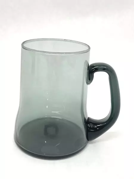 Smokey Green Glass Coffee Cup Mug with Handle Tapered Base 4.25" Tall Vintage