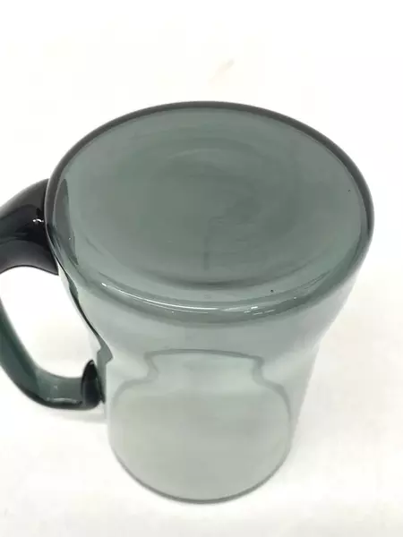 Smokey Green Glass Coffee Cup Mug with Handle Tapered Base 4.25" Tall Vintage