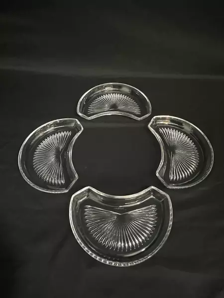 Set of 4 Vintage Starburst Glass Lazy Susan Trays Elegant Serveware