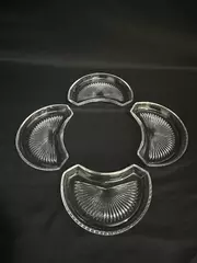 Set of 4 Vintage Starburst Glass Lazy Susan Trays Elegant Serveware