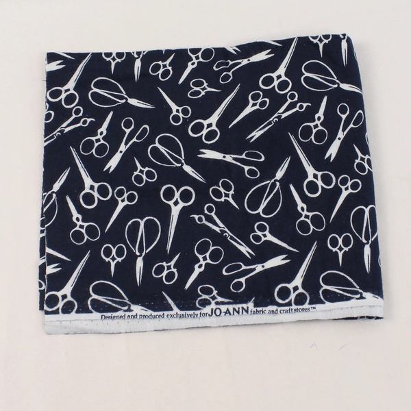 Joann Navy Blue White Scissors Flannel Fabric Panel 42"x18" Craft Sewing