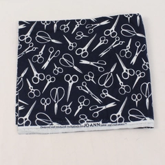 Joann Navy Blue White Scissors Flannel Fabric Panel 42"x18" Craft Sewing