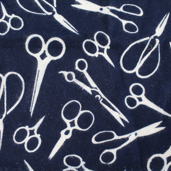 Joann Navy Blue White Scissors Flannel Fabric Panel 42"x18" Craft Sewing