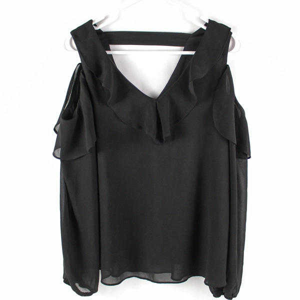 Amy Wear Women's Medium Black Cold Shoulder Chiffon Top Shirt Pre-Owned
