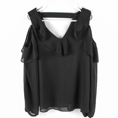 Amy Wear Women's Medium Black Cold Shoulder Chiffon Top Shirt Pre-Owned
