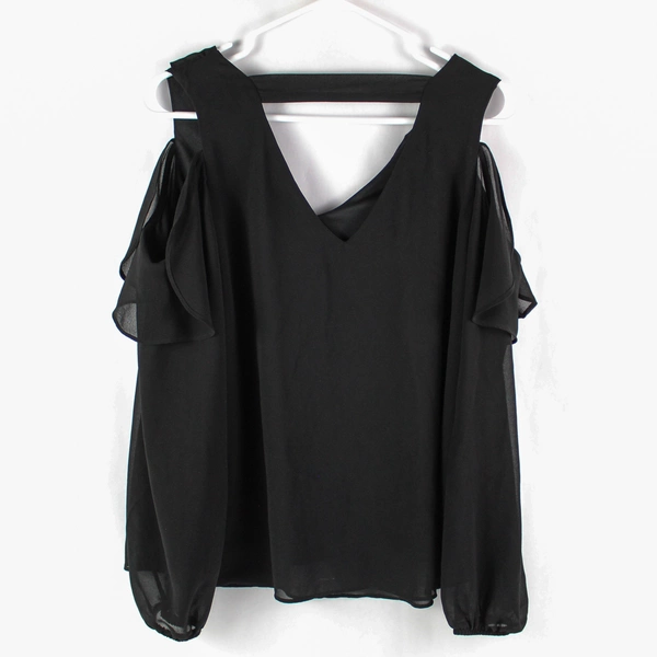 Amy Wear Women's Medium Black Cold Shoulder Chiffon Top Shirt Pre-Owned