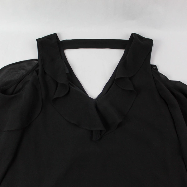 Amy Wear Women's Medium Black Cold Shoulder Chiffon Top Shirt Pre-Owned