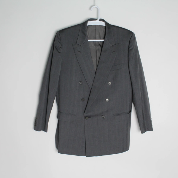 Vtg Belvest Men's Gray Suit Set Sz 56 Super 100s Wool Pinstripe Italy