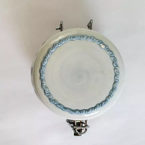 Vintage MSRF Inc Ceramic Fruit Canister Jar with Hinged Lid 6" Tall Cream