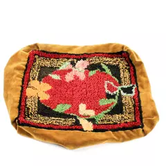 Vintage Handmade Cross Stitch Footstool Cover Decorative Collectible with Stains