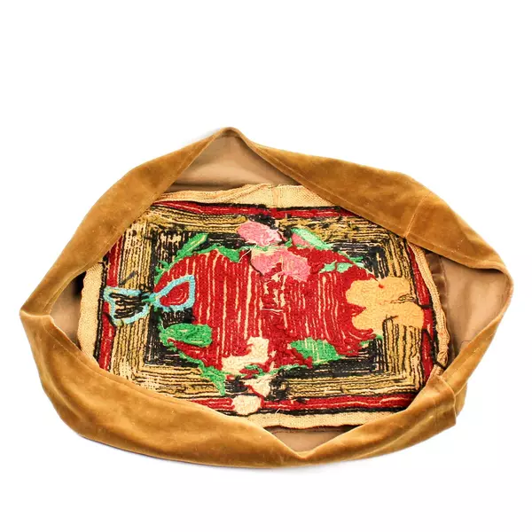 Vintage Handmade Cross Stitch Footstool Cover Decorative Collectible with Stains
