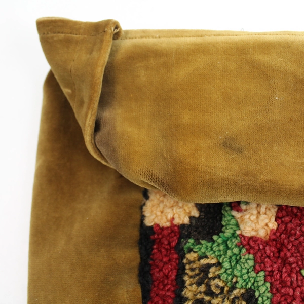 Vintage Handmade Cross Stitch Footstool Cover Decorative Collectible with Stains