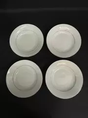 Lot of 4 Sango White on White 1079 Cereal Bowls with Platinum Trim One Chipped