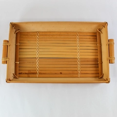 16.5" Bamboo Serving Tray with Handles Tropical Oriental Style Pre-Owned