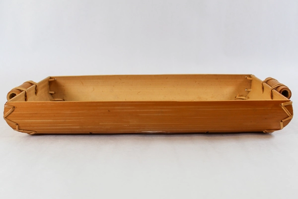 16.5" Bamboo Serving Tray with Handles Tropical Oriental Style Pre-Owned