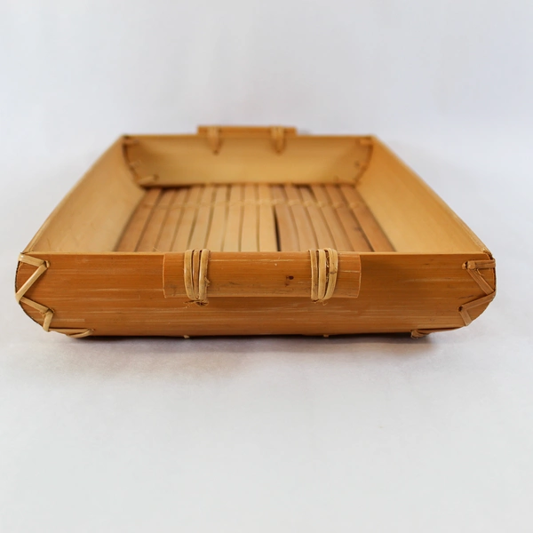 16.5" Bamboo Serving Tray with Handles Tropical Oriental Style Pre-Owned