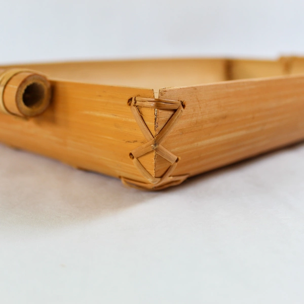 16.5" Bamboo Serving Tray with Handles Tropical Oriental Style Pre-Owned