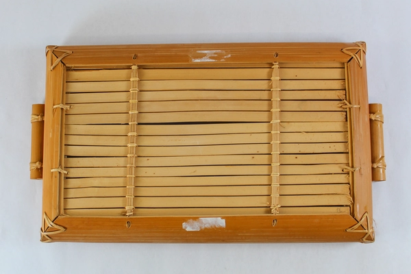 16.5" Bamboo Serving Tray with Handles Tropical Oriental Style Pre-Owned