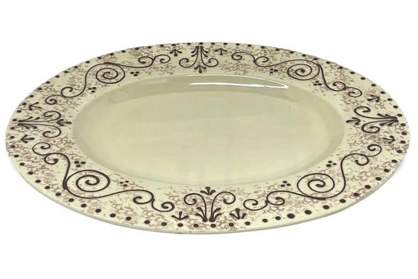Sole Di Toscana Hand-Painted Italian Ceramic Oval Platter 16.5" Brown Scroll