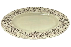 Sole Di Toscana Hand-Painted Italian Ceramic Oval Platter 16.5" Brown Scroll