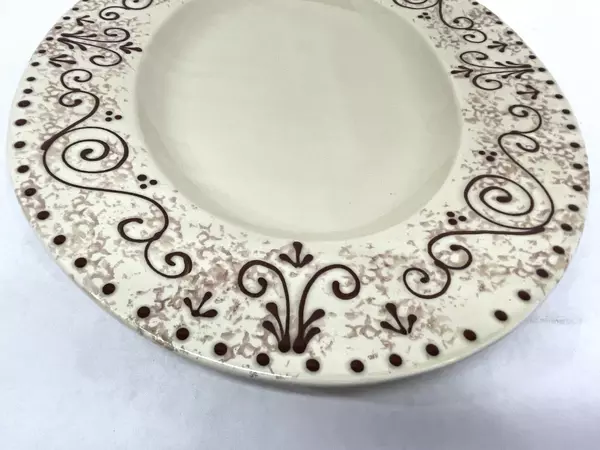 Sole Di Toscana Hand-Painted Italian Ceramic Oval Platter 16.5" Brown Scroll