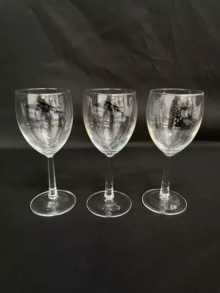 Lot of 3 Yamhill County Art & Wine Auction Crystal Wine Glasses 1995-1996