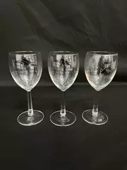 Lot of 3 Yamhill County Art & Wine Auction Crystal Wine Glasses 1995-1996