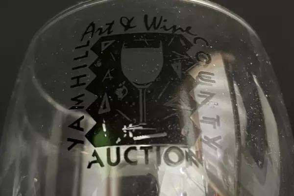 Lot of 3 Yamhill County Art & Wine Auction Crystal Wine Glasses 1995-1996