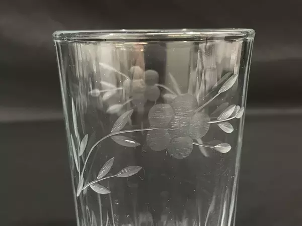 Lot of 3 Crisa Crystal Tumblers Etched Floral Design 5.5" Tall Glasses