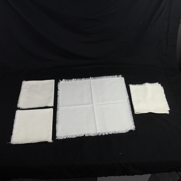 Vintage Eggshell Cream Woven Tablecloth Set with 4 Matching Napkins Retro