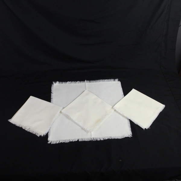 Vintage Eggshell Cream Woven Tablecloth Set with 4 Matching Napkins Retro