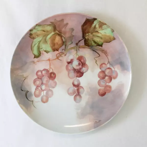 Hand Painted Lydia Ceramic Plate Grapes Leaves Wine Decor 9.25" Wall Plaque