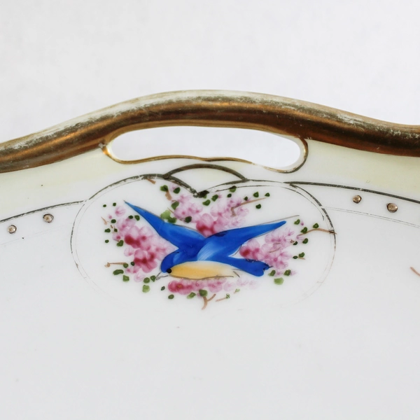 Meito China Hand Painted Birds & Flowers Decorative Plate 9.5" Handles