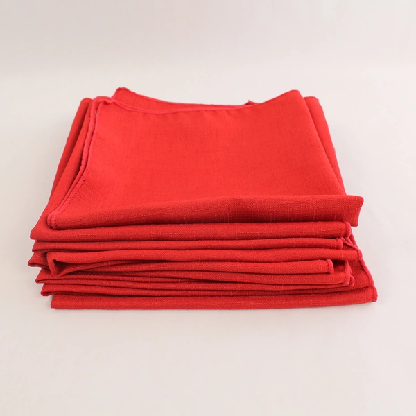Lot of 8 Solid Red Woven Cloth Napkins 17.5" Square Basket Weave Linens